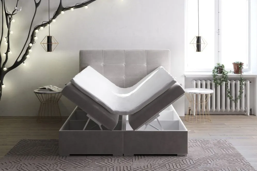 Łóżko kontynentalne TUTO 180 czarne velvet z pojemnikiem do sypialni | MIRAT. styl GLAMOUR