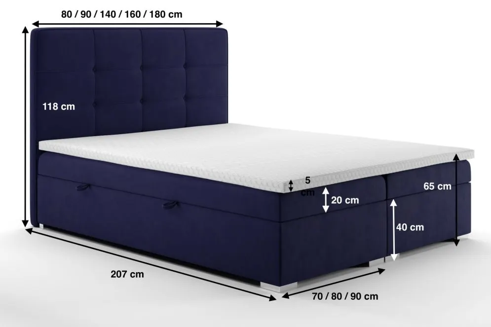 Łóżko kontynentalne TUTO 180 różowe velvet z pojemnikiem do sypialni | MIRAT. styl GLAMOUR