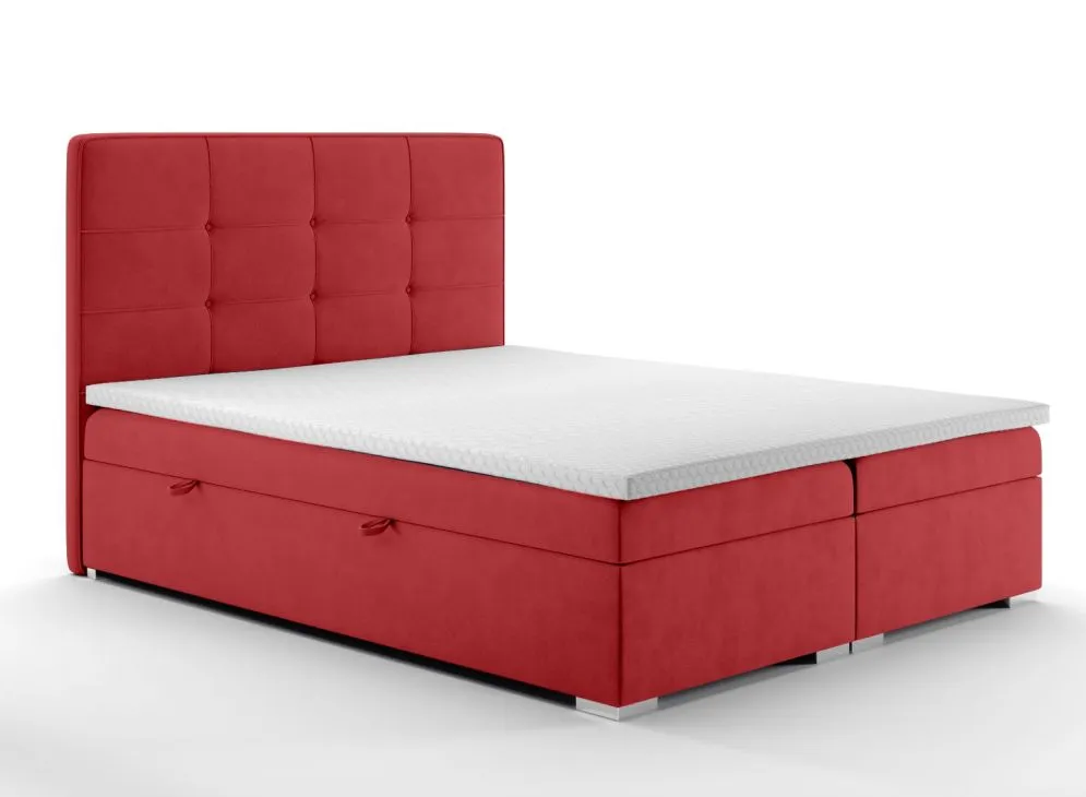 Łóżko kontynentalne TUTO 180 bordowe velvet z pojemnikiem i materacem | MIRAT. styl GLAMOUR