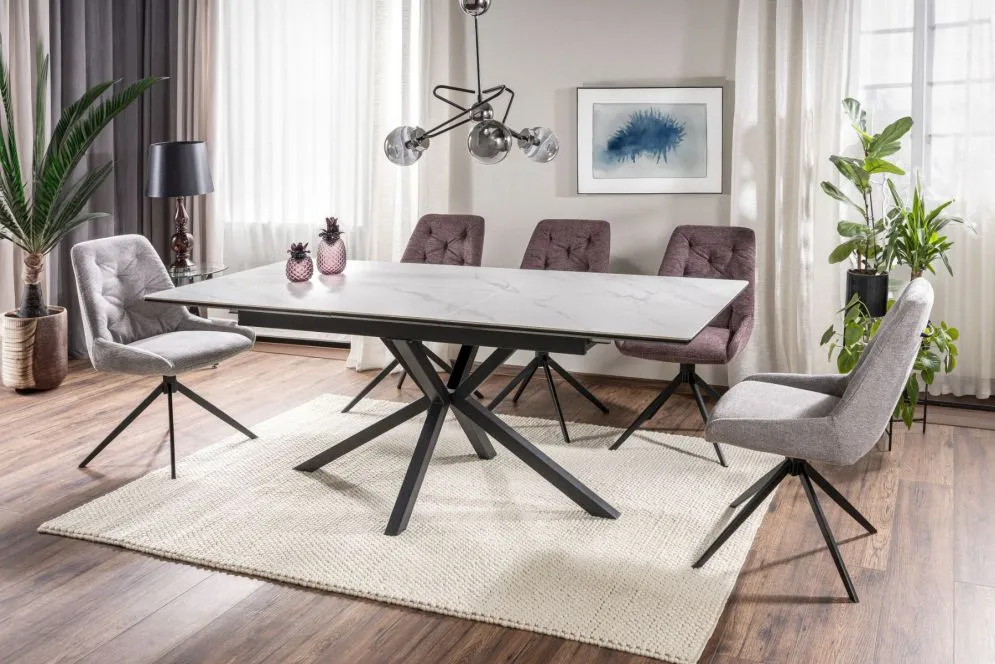 Stół rozkładany LOGAN CERAMIC 160(200)x90 biały mat/czarny mat z ceramicznym blatem I sklep meblowy MIRAT. styl GLAMOUR