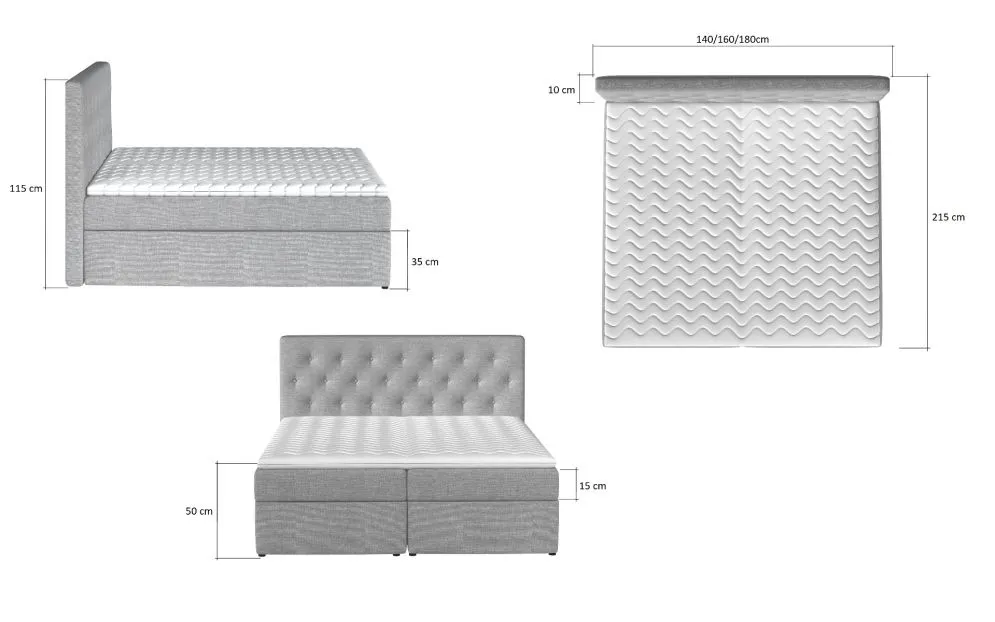 Łóżko kontynentalne LOREE VELVET 180x200 szare z pojemnikiem tapicerowane | MIRAT. w stylu GLAMOUR kolekcja