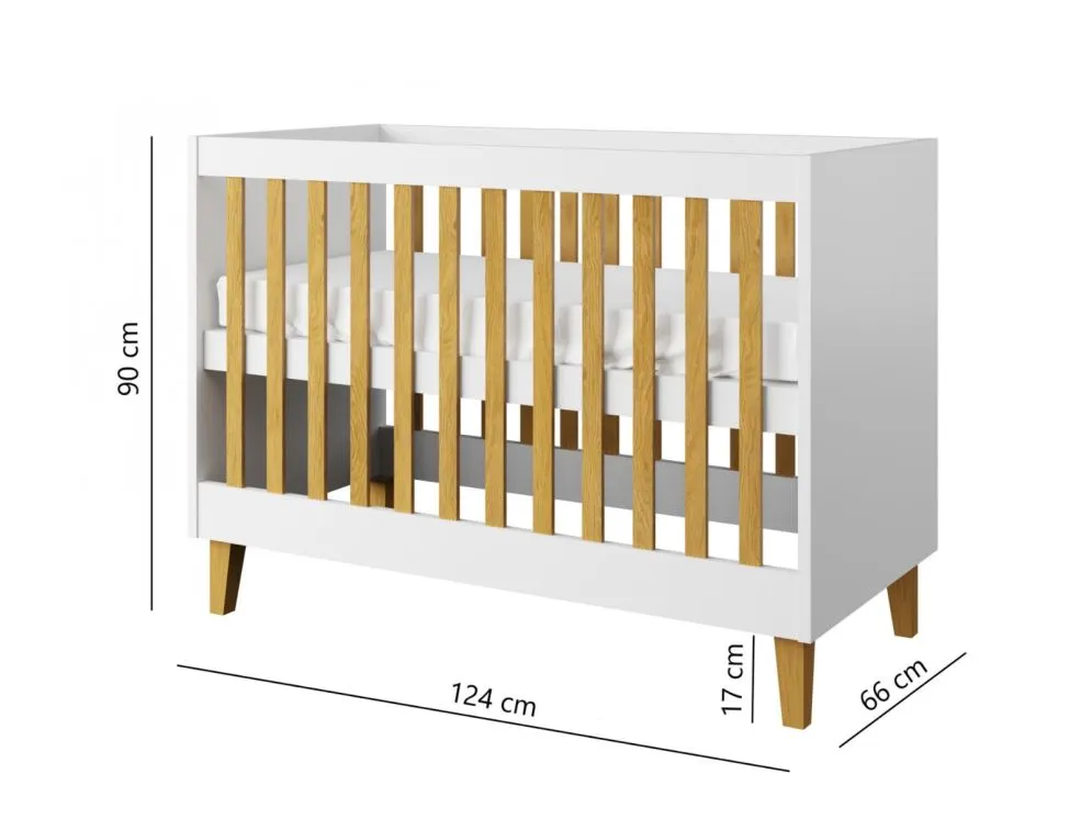 Łóżeczko dziecięce KUBI 120x60 białe w stylu skandynawskim | MIRAT. styl SKANDYNAWSKI kolekcja KUBI