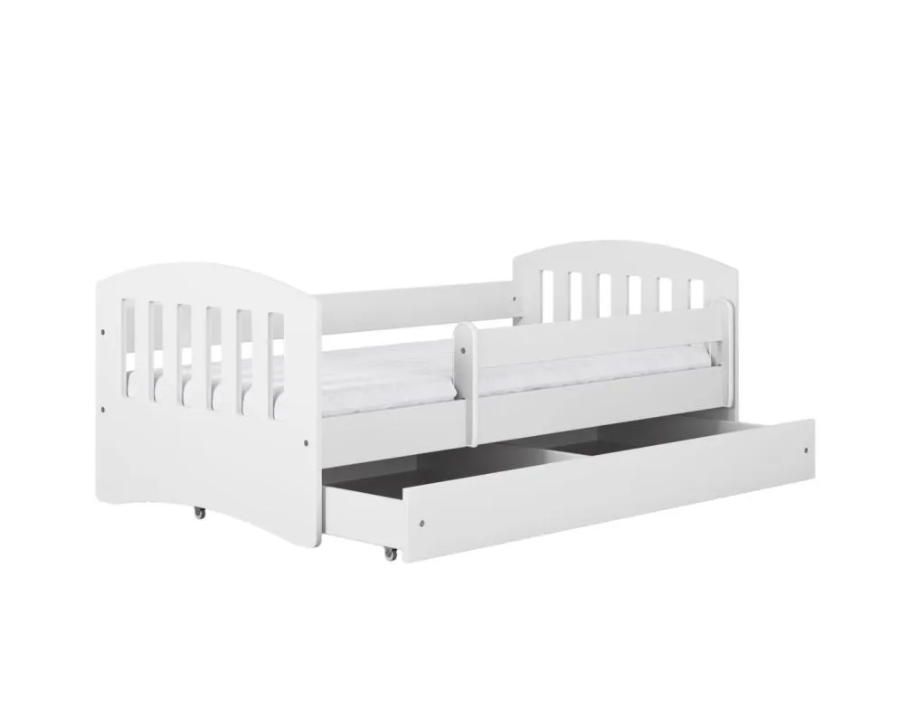 Łóżko dziecięce CLASSIC 1 160x80 białe z barierką | MIRAT.  kolekcja CLASSIC