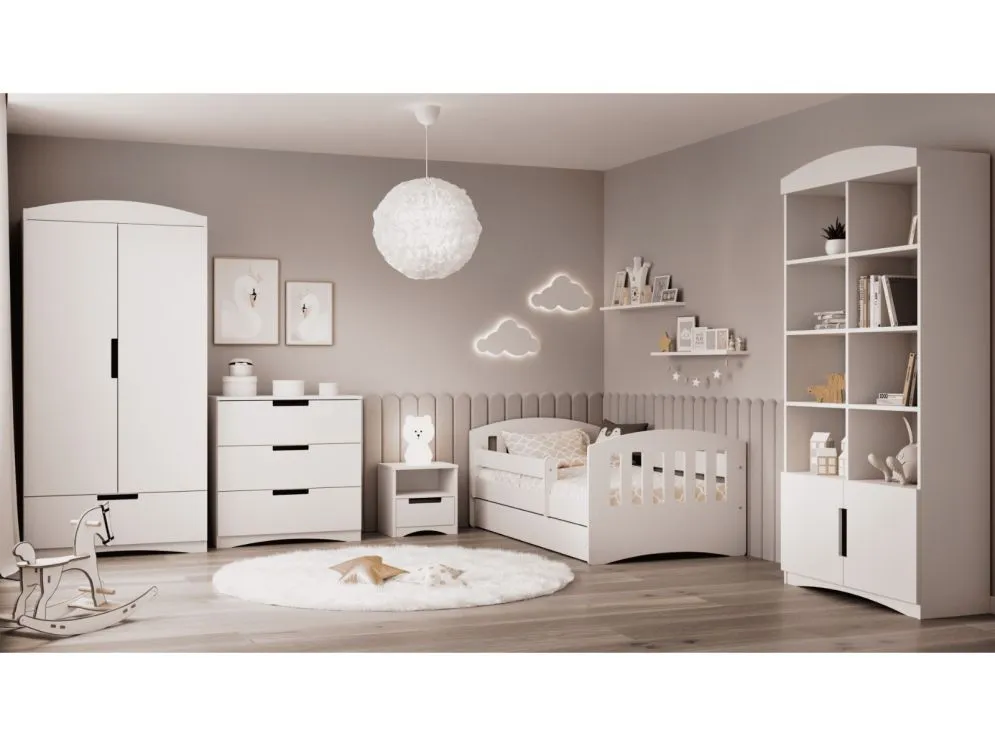Łóżko dziecięce CLASSIC 1 160x80 białe z barierką | MIRAT.  kolekcja CLASSIC