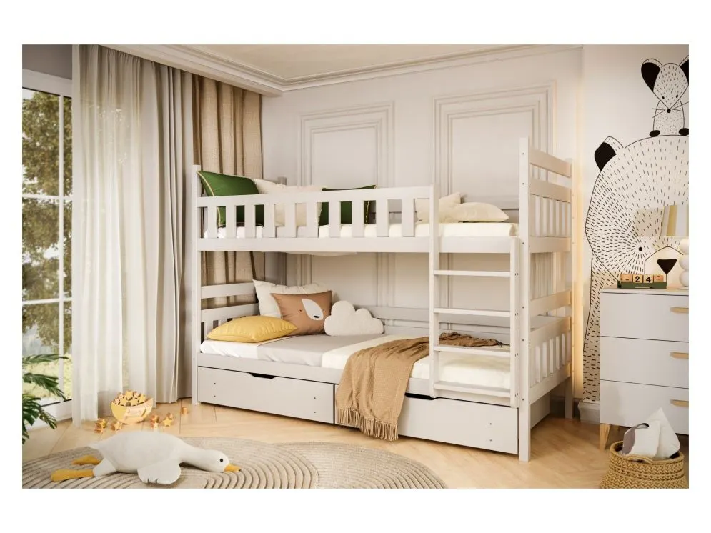 Łóżko piętrowe BARTEK 180x90 białe drewniane | MIRAT. styl SKANDYNAWSKI kolekcja BARTEK