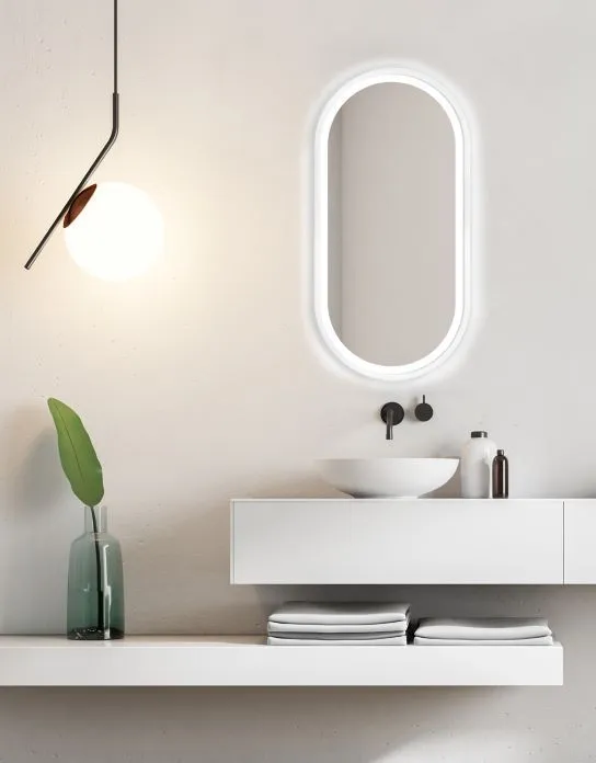Lustro łazienkowe owalne KORIA 60x130 z LED w drewnianej ramie | MIRAT. w stylu kolekcja