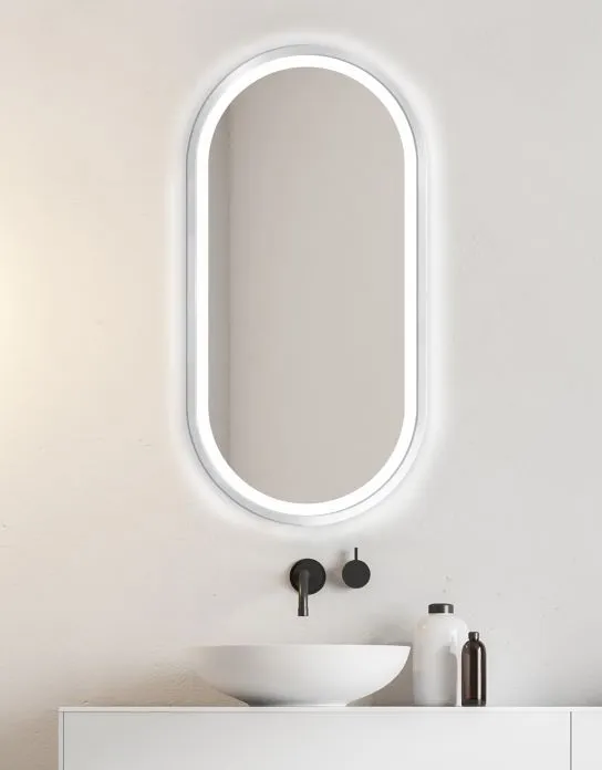 Lustro łazienkowe owalne KORIA 60x130 z LED w drewnianej ramie | MIRAT. w stylu kolekcja