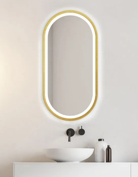 Lustro łazienkowe owalne KORIA 60x130 z LED w drewnianej ramie | MIRAT. w stylu kolekcja