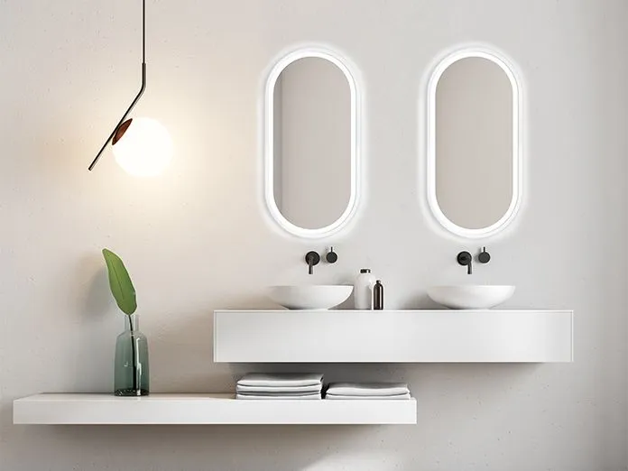 Lustro łazienkowe owalne KORIA 60x130 z LED w drewnianej ramie | MIRAT. w stylu kolekcja