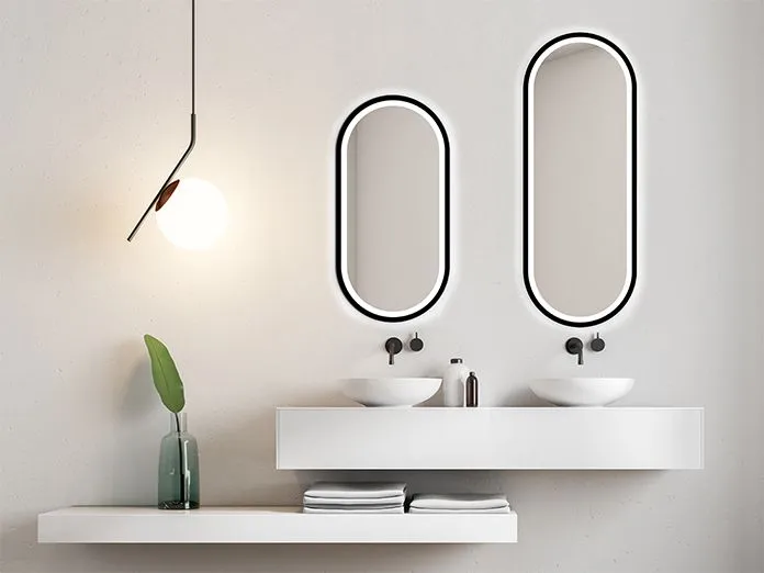 Lustro łazienkowe owalne KORIA 60x130 z LED w drewnianej ramie | MIRAT. w stylu kolekcja