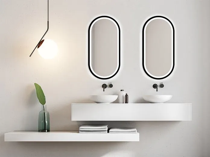 Lustro łazienkowe owalne KORIA 60x130 z LED w drewnianej ramie | MIRAT. w stylu kolekcja