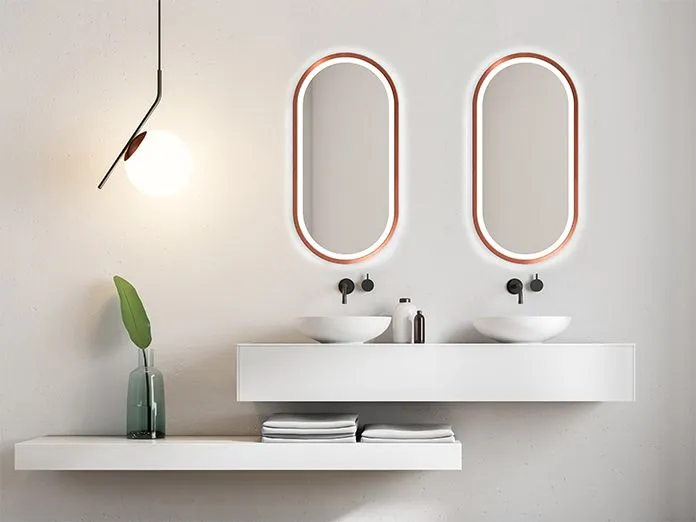Lustro łazienkowe owalne KORIA 60x130 z LED w drewnianej ramie | MIRAT. w stylu kolekcja