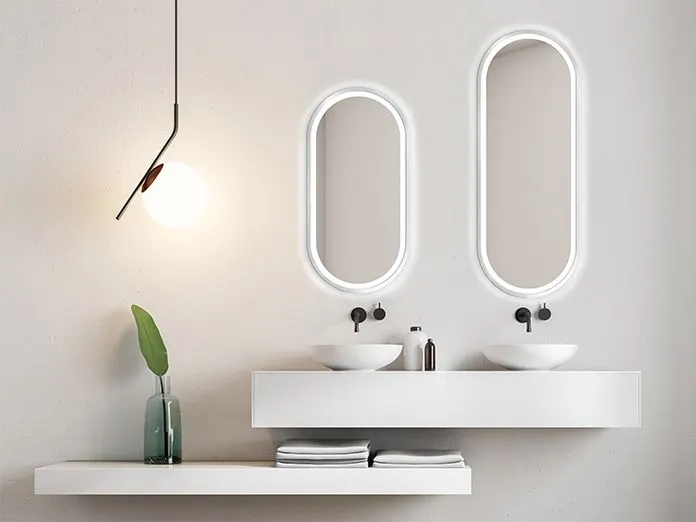 Lustro łazienkowe owalne KORIA 60x100 z LED w drewnianej ramie | MIRAT. w stylu  kolekcja