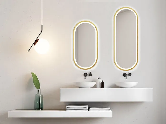 Lustro łazienkowe owalne KORIA 60x130 z LED w drewnianej ramie | MIRAT. w stylu kolekcja