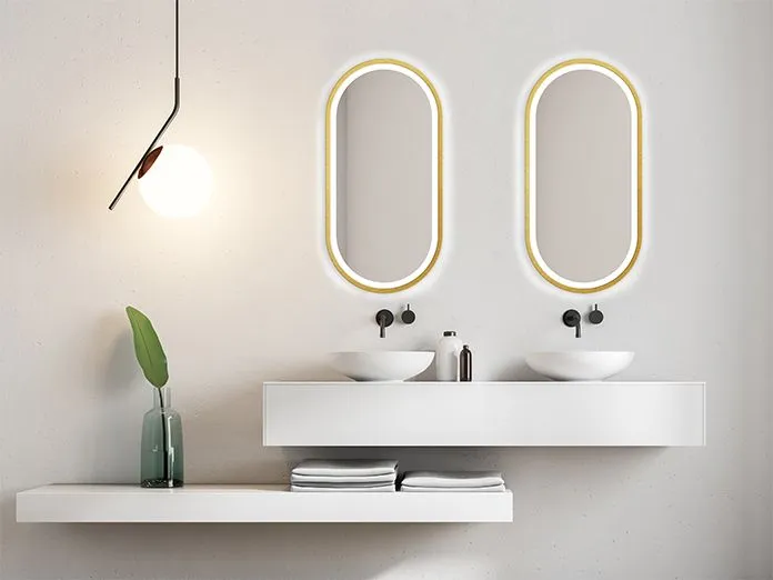 Lustro łazienkowe owalne KORIA 60x130 z LED w drewnianej ramie | MIRAT. w stylu kolekcja