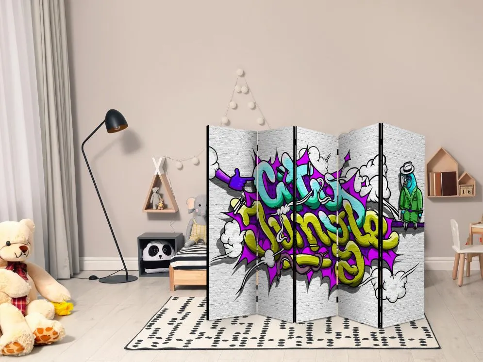 Parawan dwustronny Street art 225x172 cm 5-częściowy zielony | MIRAT.