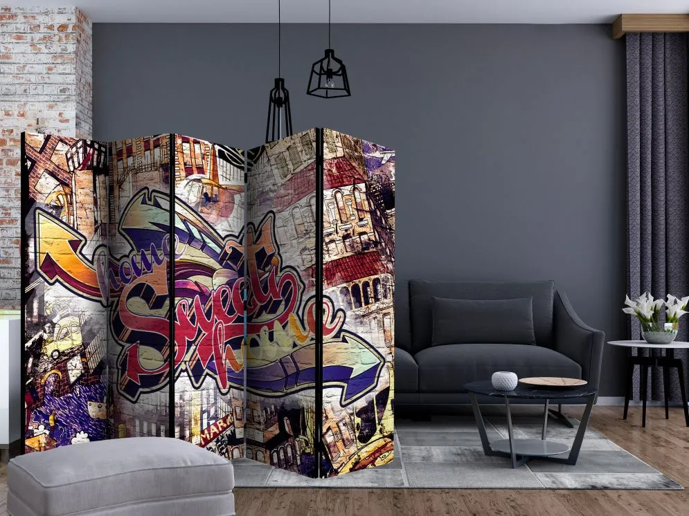 Parawan jednostronny Street art 225x172 cm 5-częściowy biały | MIRAT.