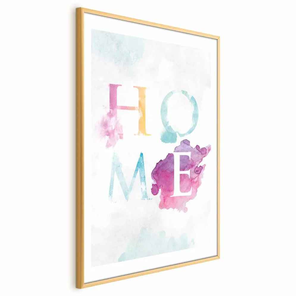 Plakat Tęczowe home 29,7x42 cm z ramą złotą z marginesem | MIRAT.