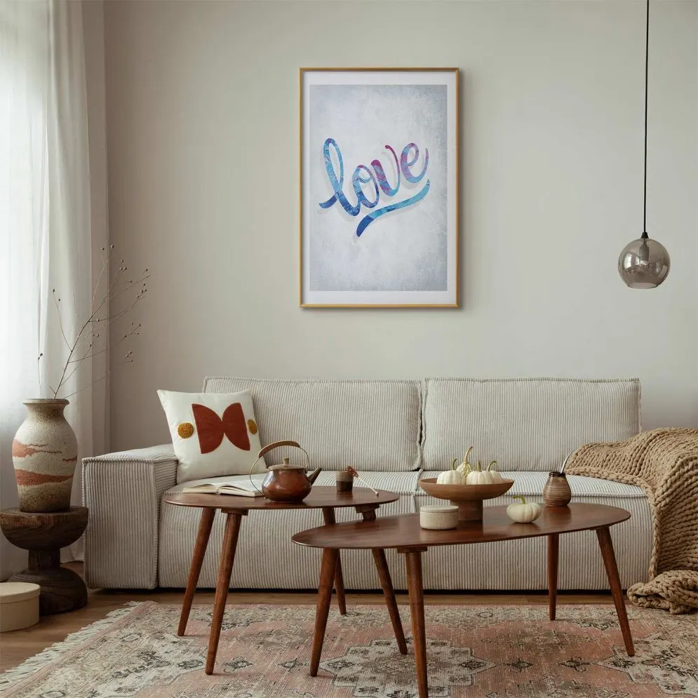 Plakat Love 21x30 cm z ramą złotą z marginesem | MIRAT.