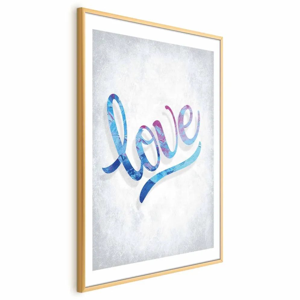 Plakat Love 21x30 cm z ramą złotą z marginesem | MIRAT.