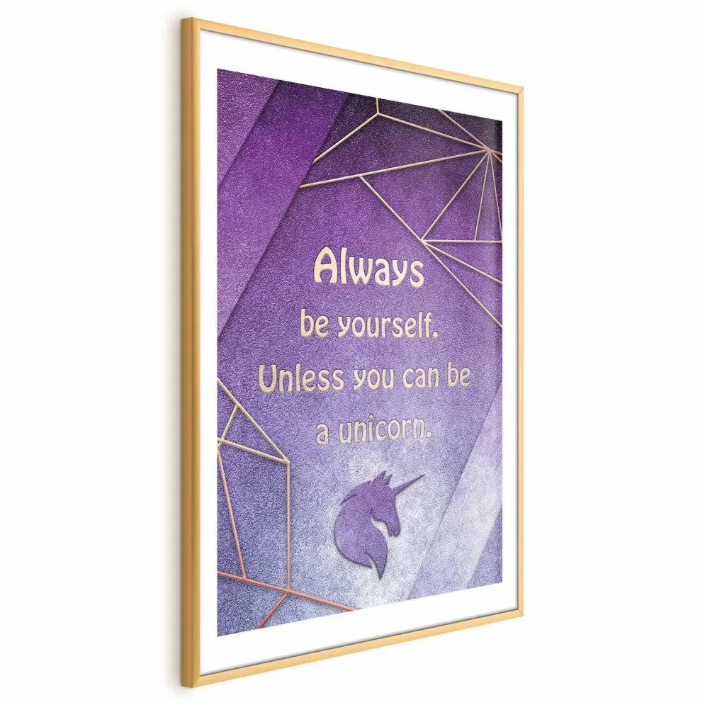 Plakat Bądź sobą 21x30 cm z ramą złotą z marginesem | MIRAT.