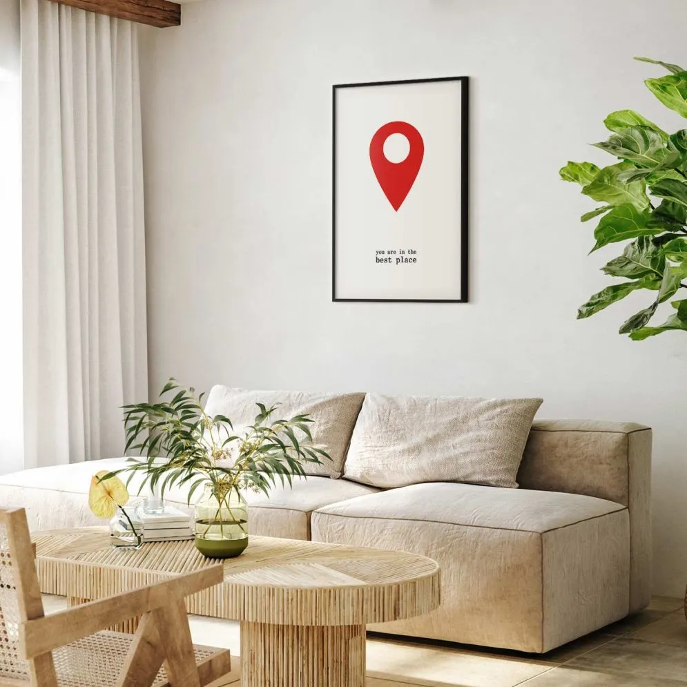 Plakat The best place 21x30 cm z ramą czarną z marginesem | MIRAT.