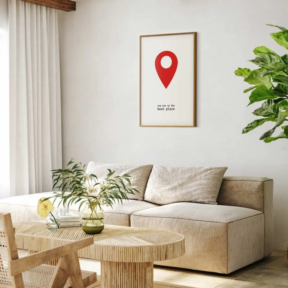 Plakat The best place 21x30 cm z ramą złotą z marginesem | MIRAT.