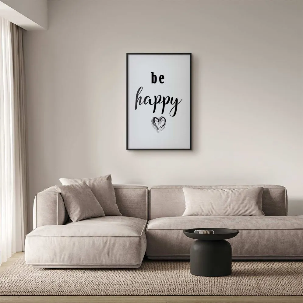 Plakat Be happy 29,7x42 cm z ramą czarną bez marginesu | MIRAT.