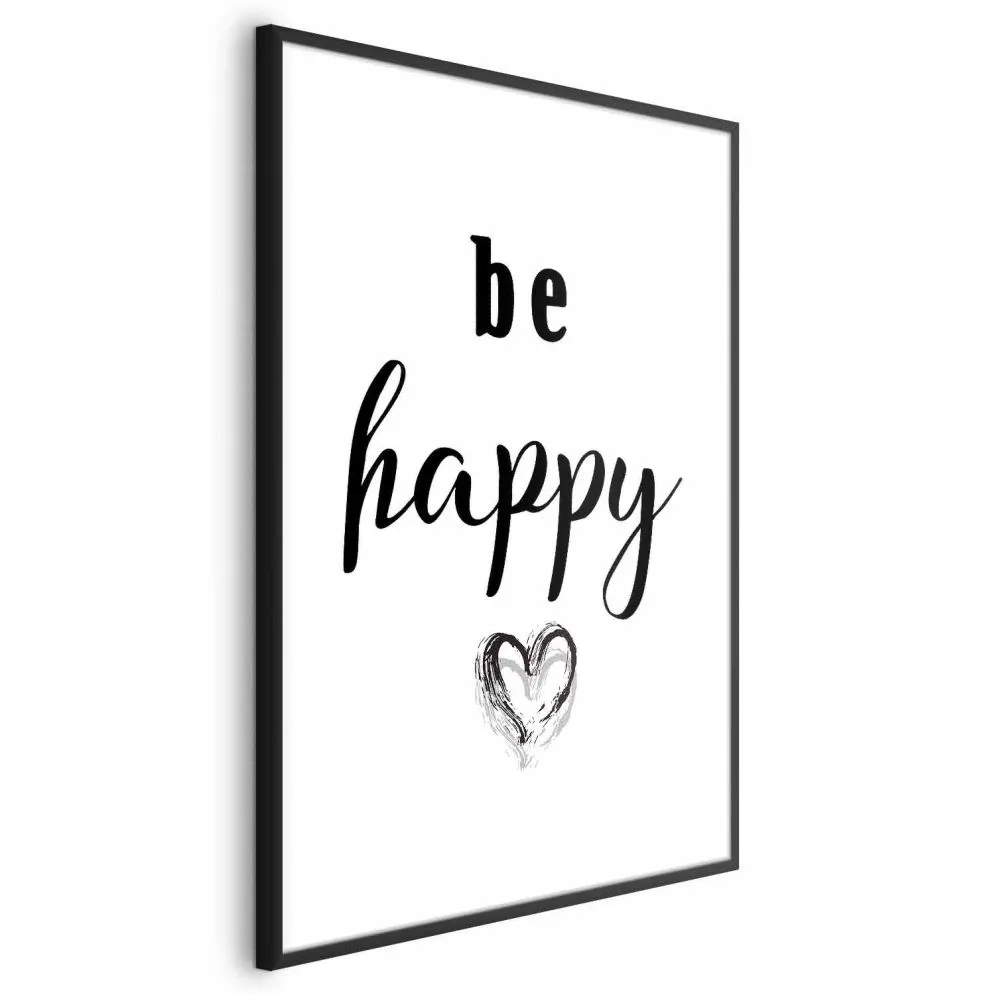 Plakat Be happy 29,7x42 cm z ramą czarną bez marginesu | MIRAT.