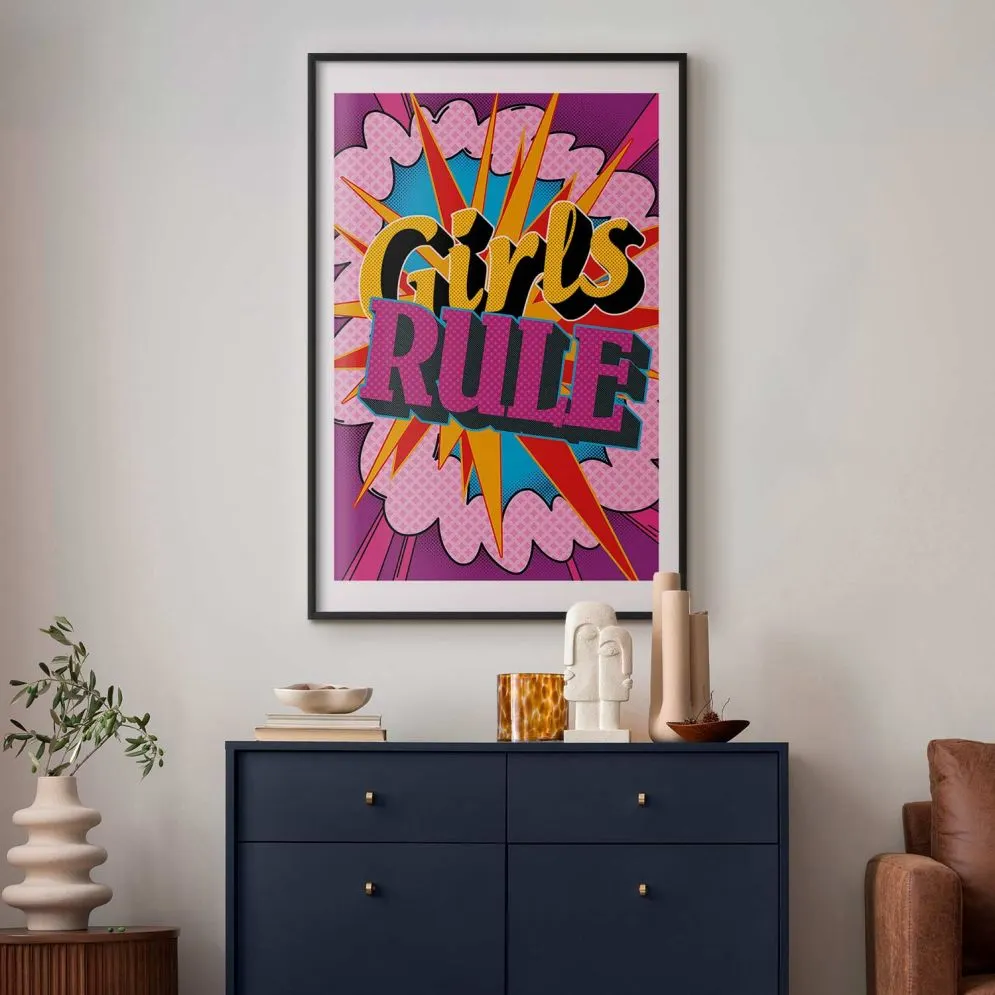 Plakat Girls Rule 60x90 cm z ramą czarną z marginesem | MIRAT.