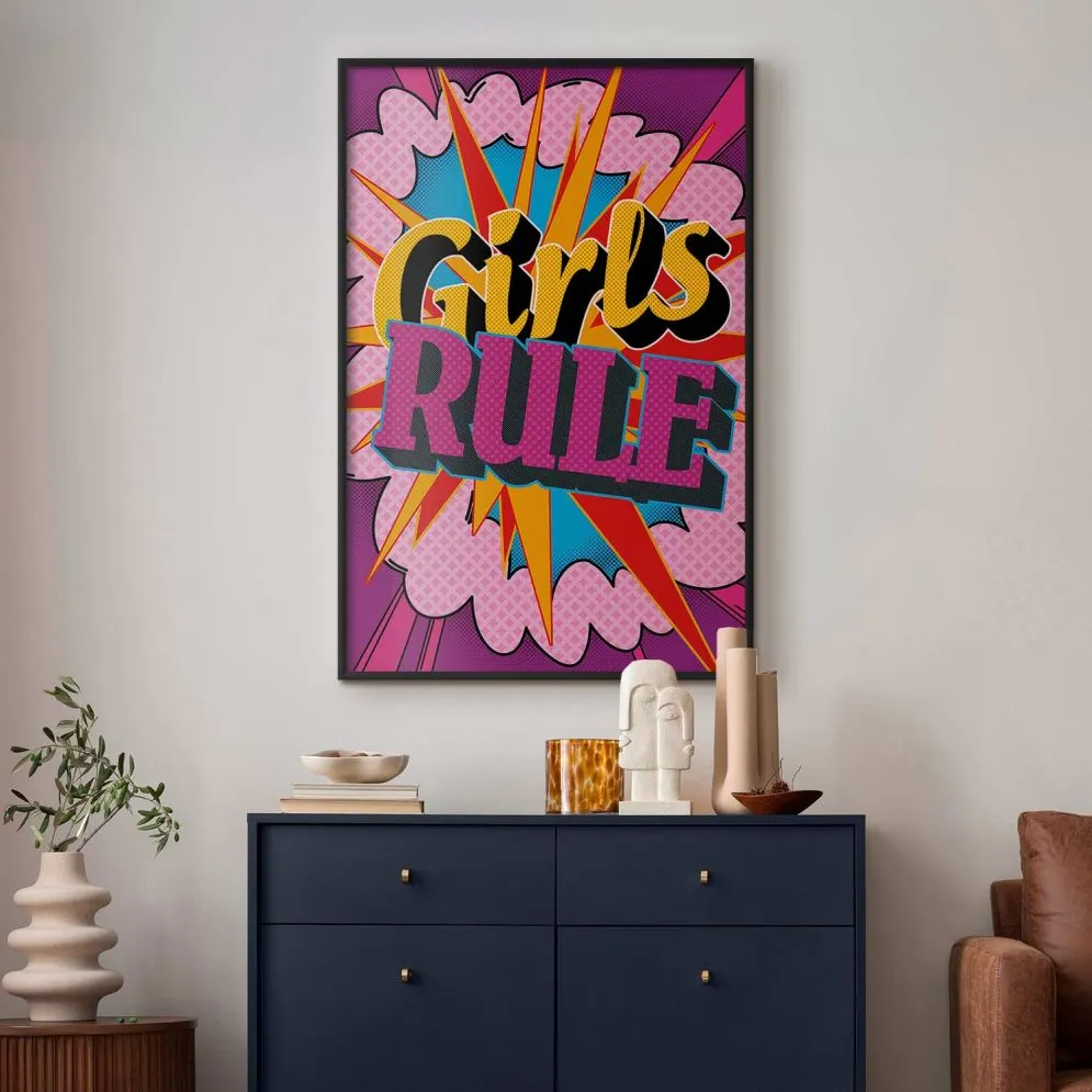 Plakat Girls Rule 21x30 cm z ramą czarną bez marginesu | MIRAT.
