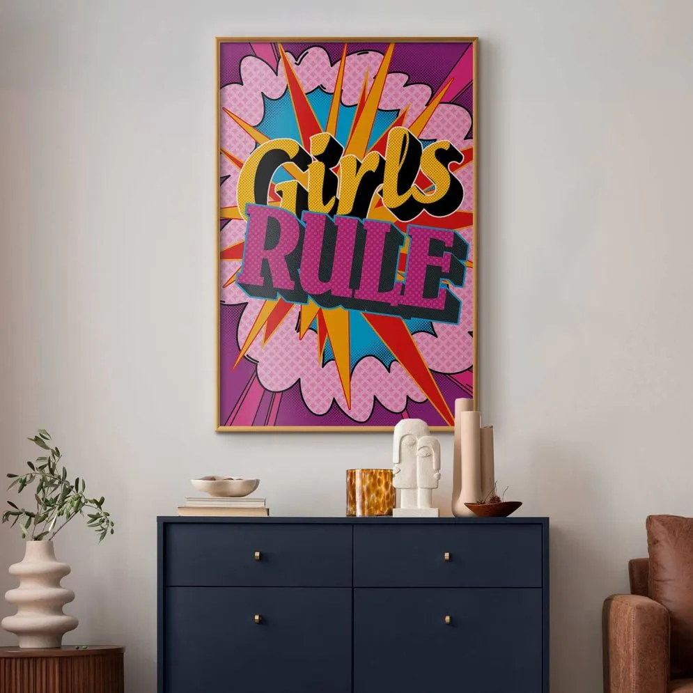 Plakat Girls Rule 21x30 cm z ramą złotą bez marginesu | MIRAT.
