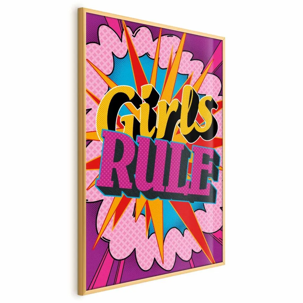 Plakat Girls Rule 21x30 cm z ramą złotą bez marginesu | MIRAT.