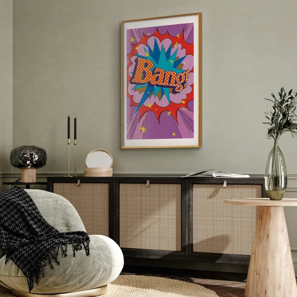 Plakat Bang 29,7x42 cm z ramą złotą z marginesem | MIRAT.