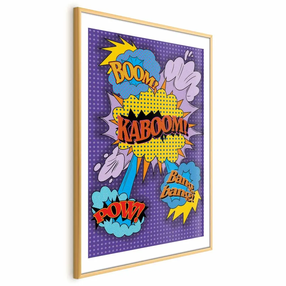 Plakat Kaboom 60x90 cm z ramą złotą z marginesem | MIRAT.