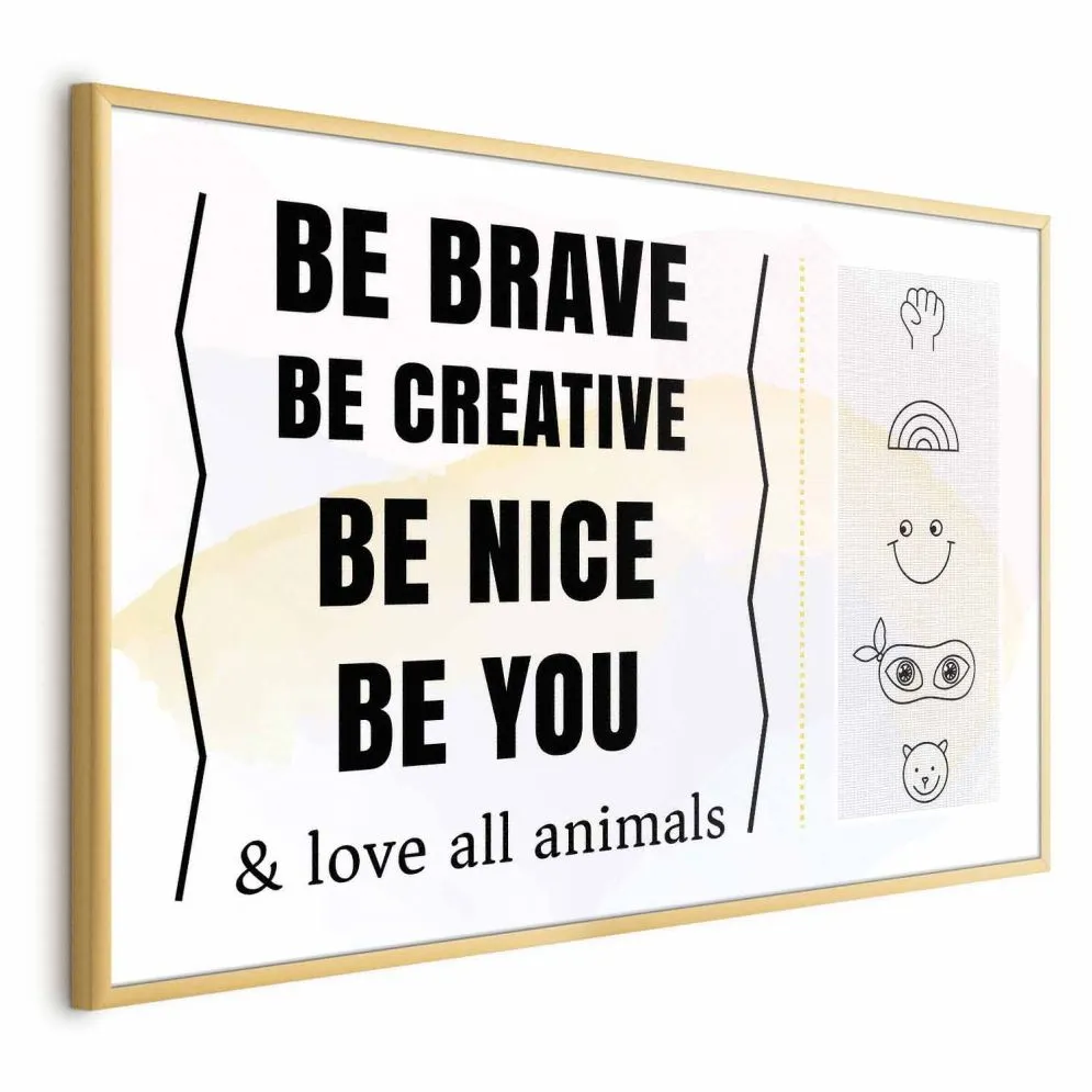 Plakat Bądź sobą 90x60 cm z ramą złotą bez marginesu | MIRAT.