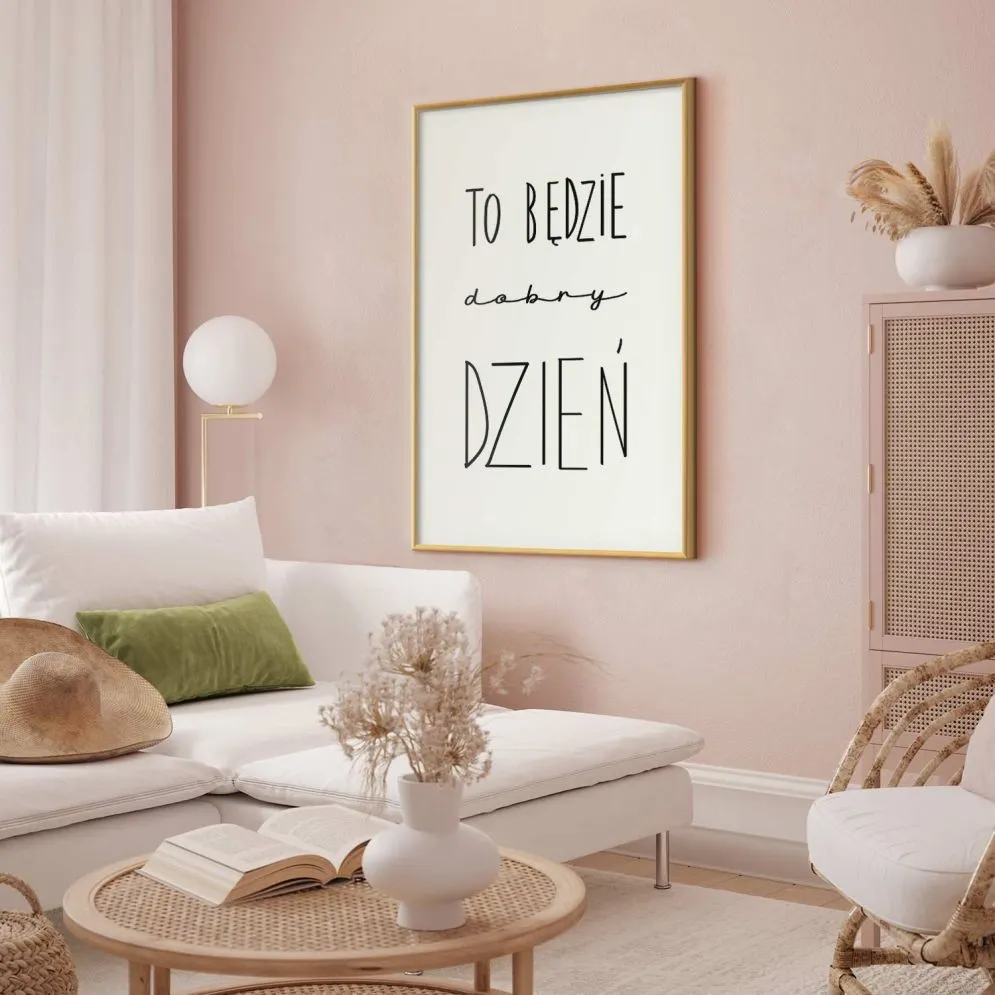 Plakat Dobry dzień 21x30 cm z ramą złotą z marginesem | MIRAT.