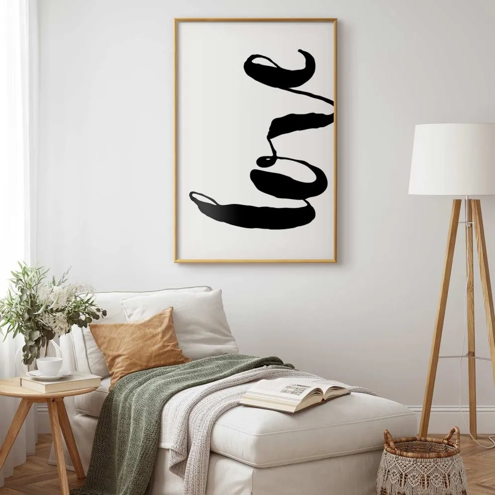 Plakat Czarne Love 21x30 cm z ramą złotą bez marginesu | MIRAT.