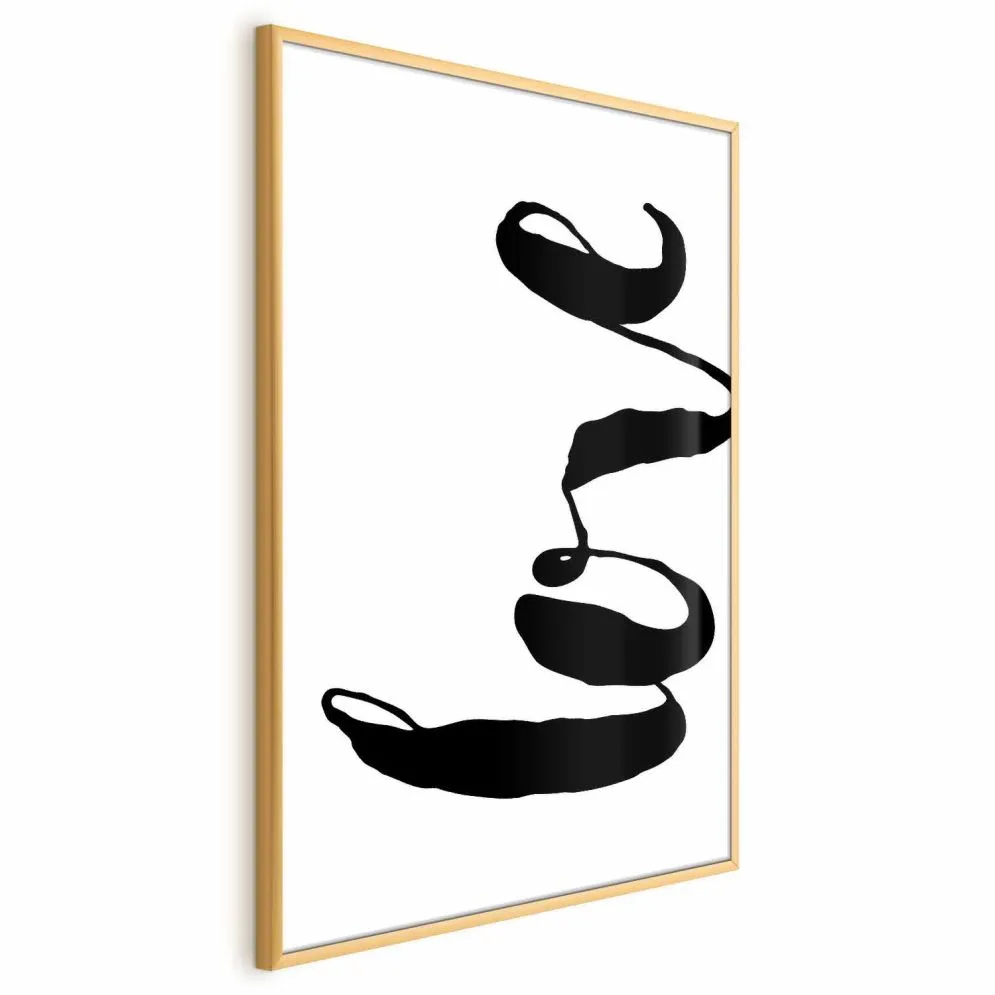 Plakat Czarne Love 21x30 cm z ramą złotą bez marginesu | MIRAT.