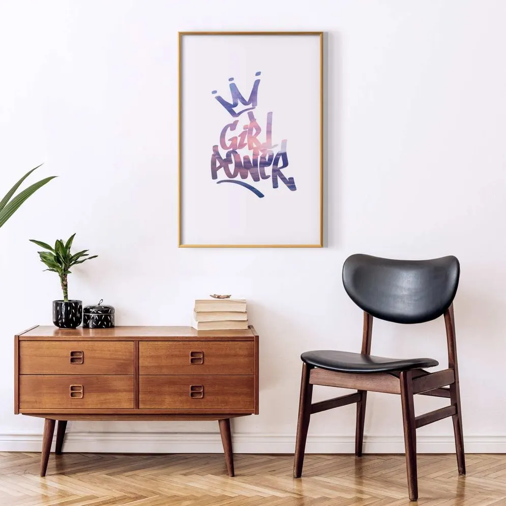 Plakat Girl Power 21x30 cm z ramą złotą z marginesem | MIRAT.