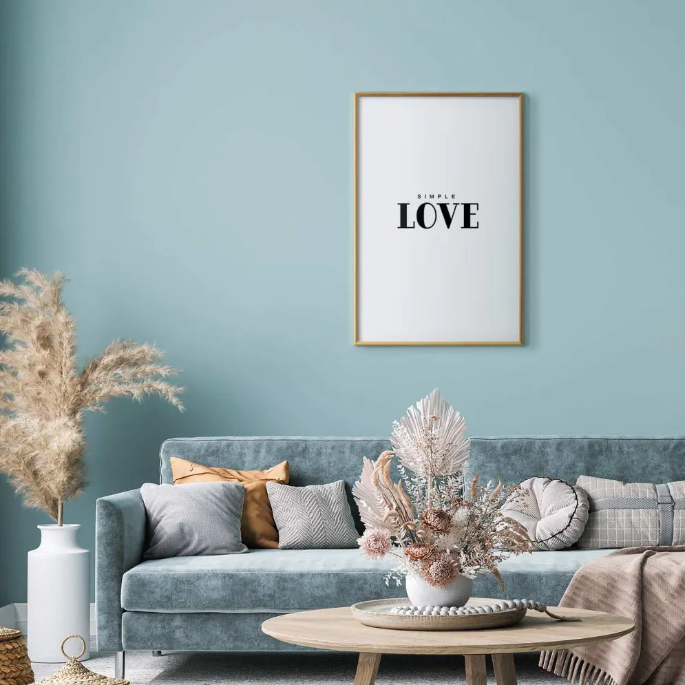 Plakat Simple Love 21x30 cm z ramą złotą z marginesem | MIRAT.