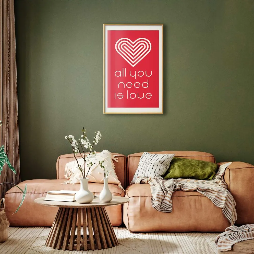 Plakat Kochajmy się 21x30 cm z ramą złotą z marginesem | MIRAT.