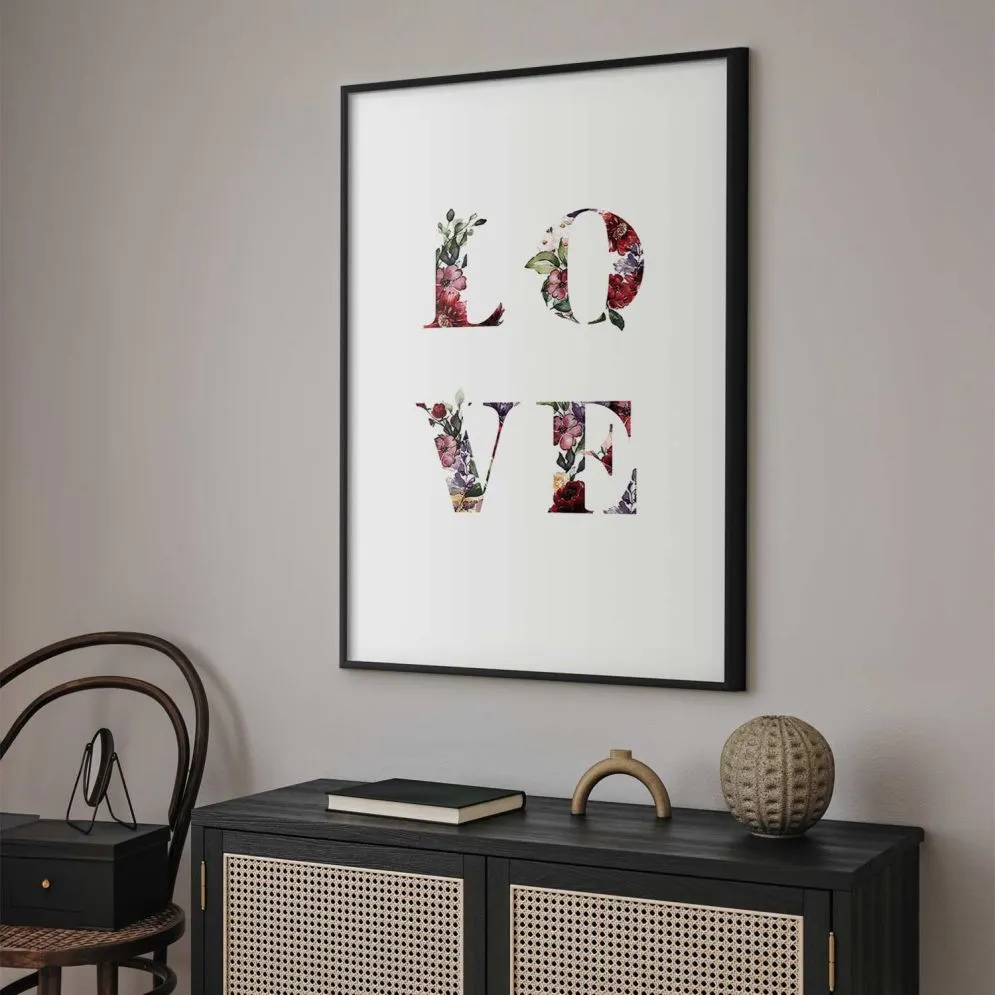 Plakat Miłość w kwiatach 21x30 cm z ramą czarną z marginesem | MIRAT.