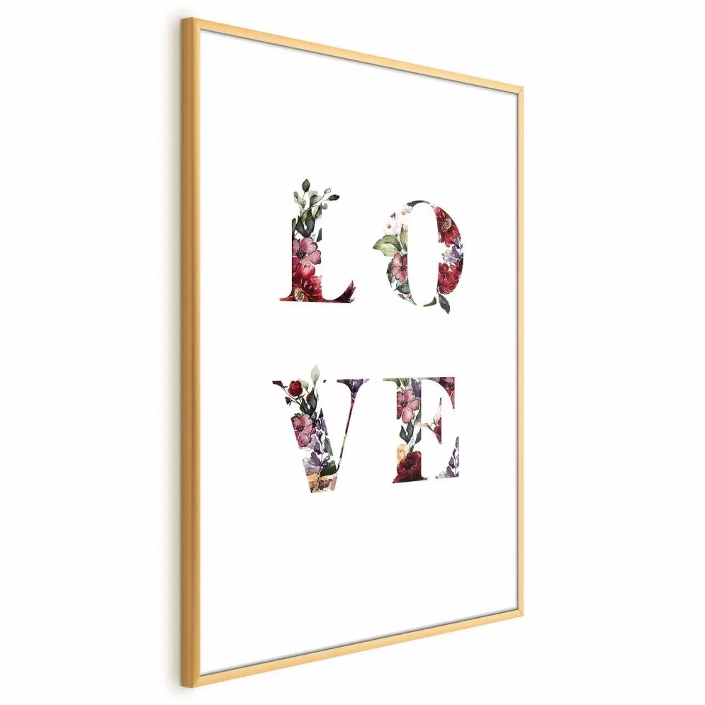 Plakat Miłość w kwiatach 21x30 cm z ramą złotą z marginesem | MIRAT.