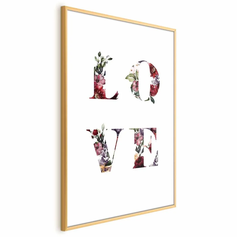 Plakat Miłość w kwiatach 40x60 cm z ramą złotą bez marginesu | MIRAT.