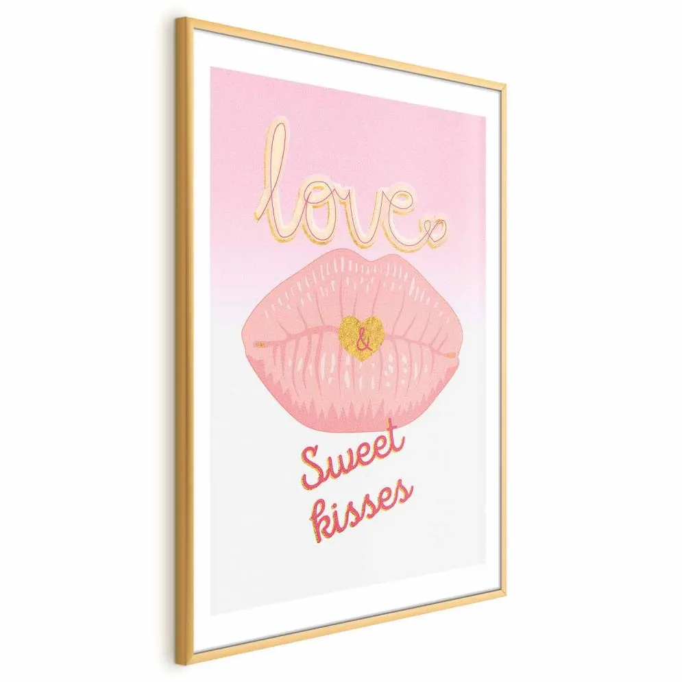 Plakat Sweet Kisses 21x30 cm z ramą złotą z marginesem | MIRAT.