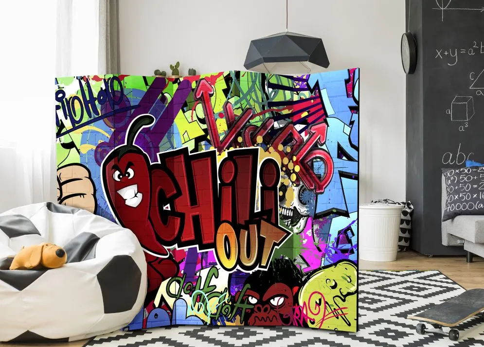 Parawan dwustronny Street art 225x172 cm 5-częściowy czerwony | MIRAT.