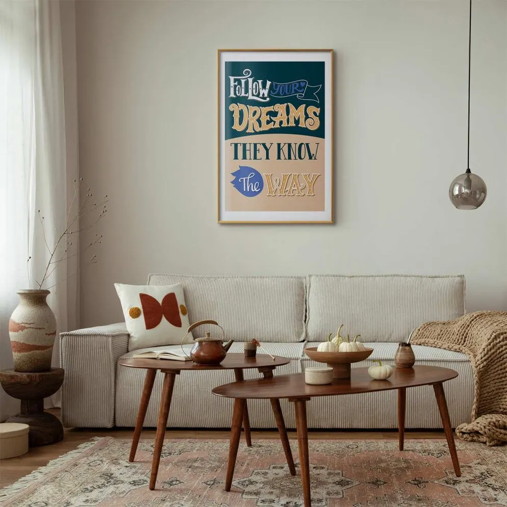 Plakat Follow 60x90 cm z ramą złotą z marginesem | MIRAT.