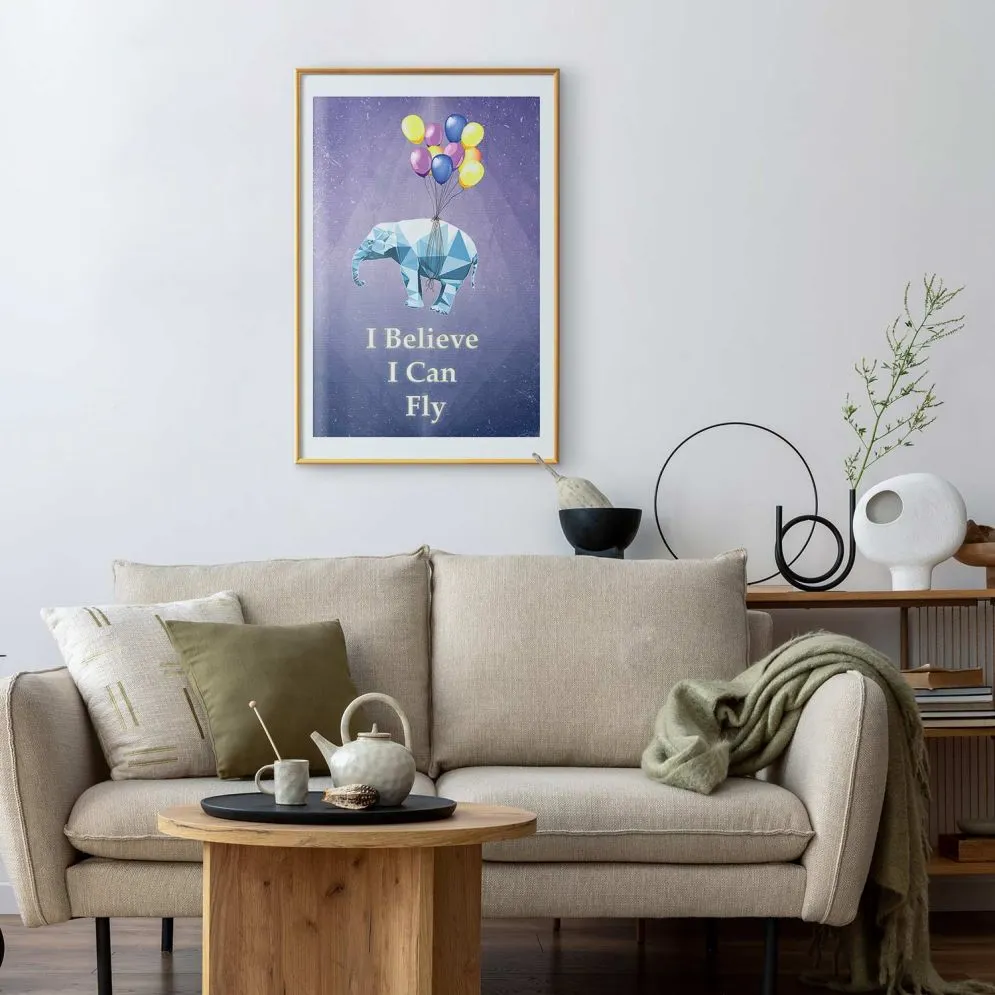 Plakat Latający słoń 60x90 cm z ramą złotą z marginesem | MIRAT.