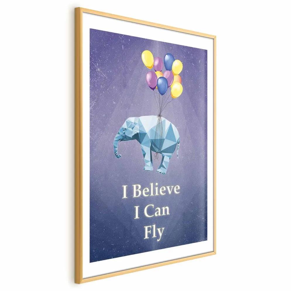 Plakat Latający słoń 60x90 cm z ramą złotą z marginesem | MIRAT.